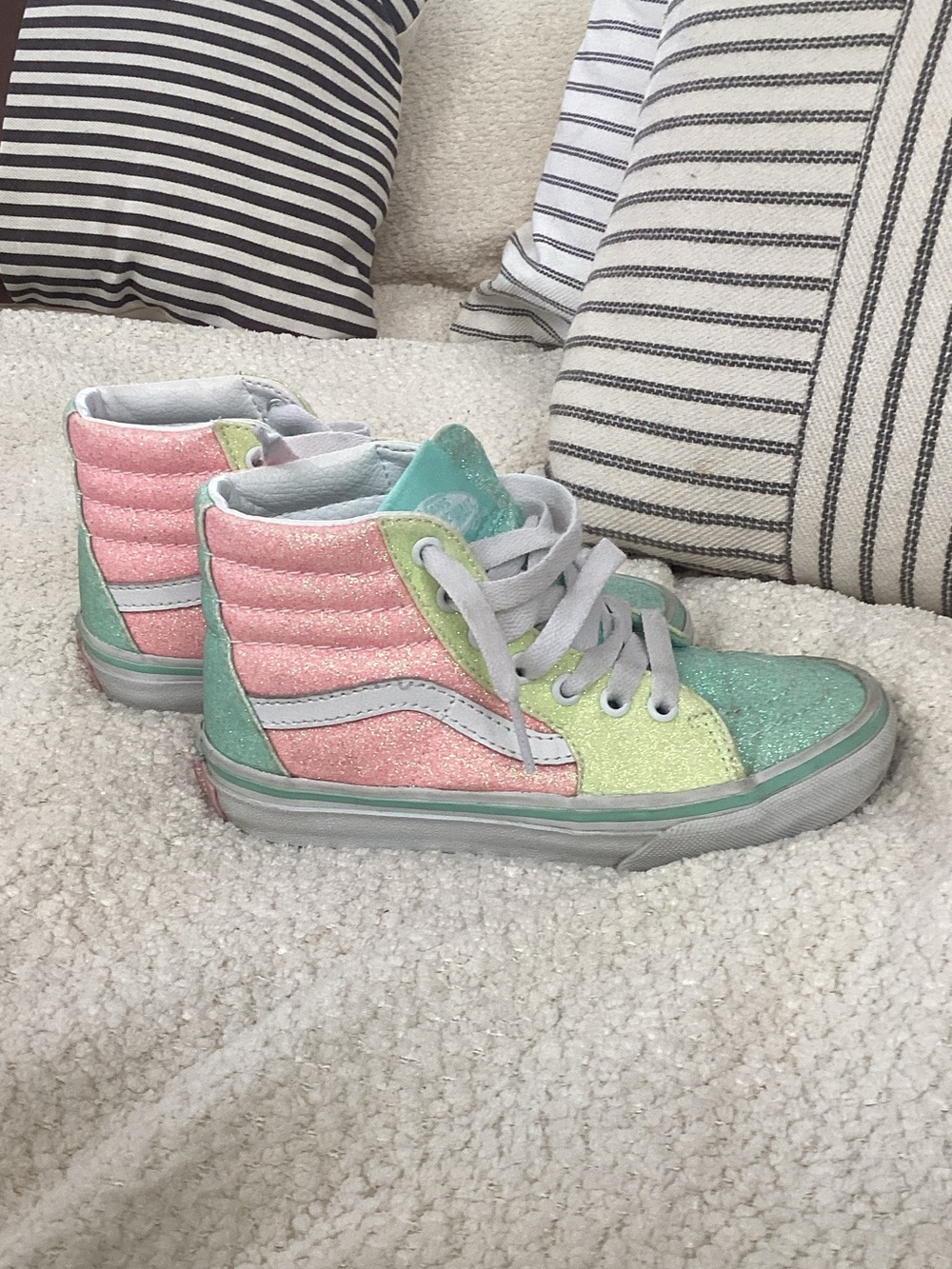 Vans Kids High-Top Sneakers in Pink, Mint & Lime Glitter